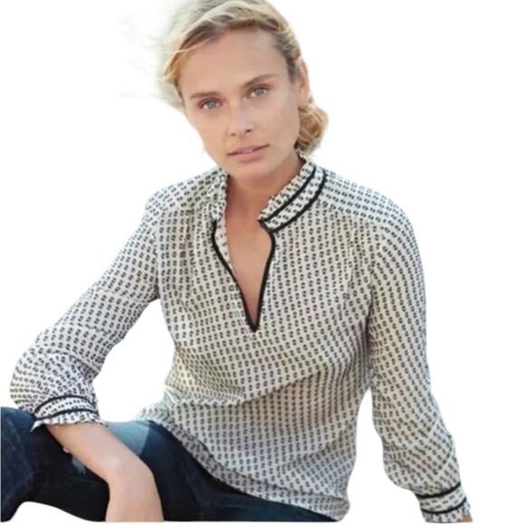 J. Crew Black & White Swiss Dot Silk Blend Long Sleeve Mock Neck Blouse - Picture 1 of 14